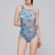 Womens One Piece Training Swimsuit - Green Floral