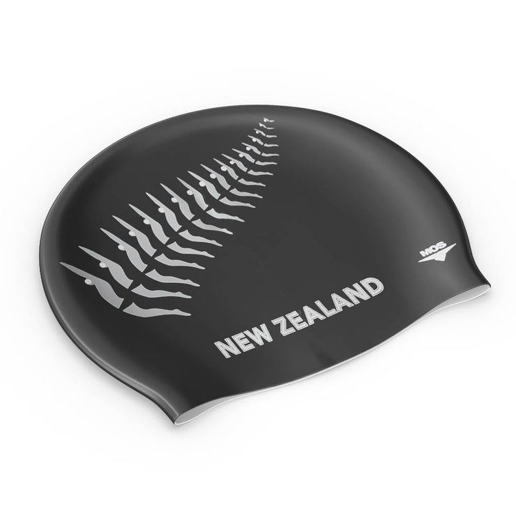 NZ Silver Fern Design Boys Swimming Cap - Black