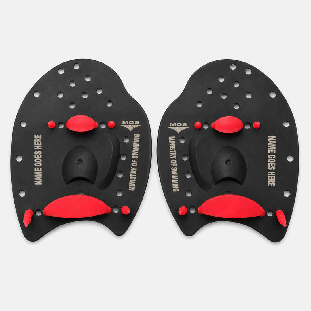 Ministry Of Swimming Power Hand Paddles - Black Red Named Paddles