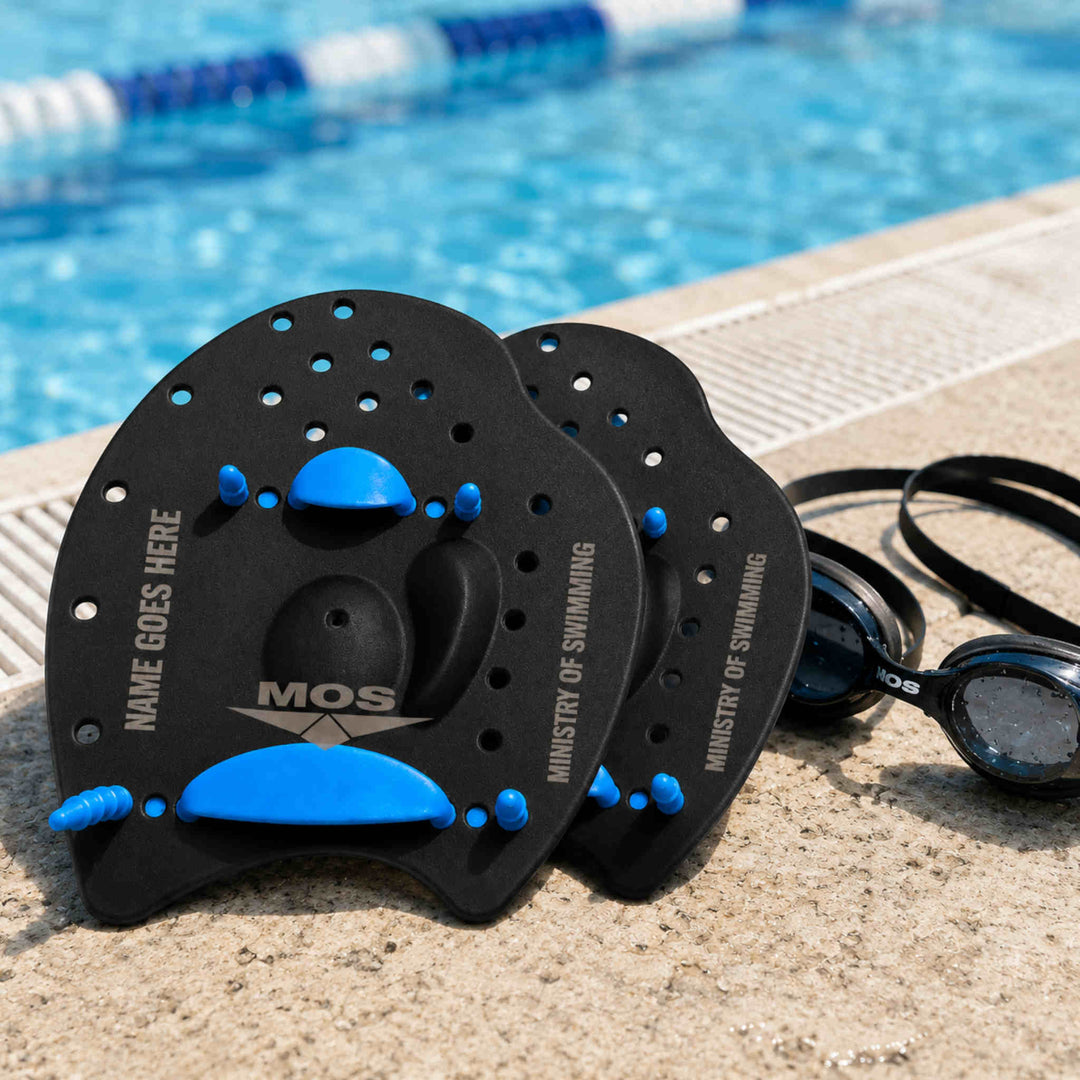 Ministry Of Swimming Power Hand Paddles - Black Blue Named Paddles