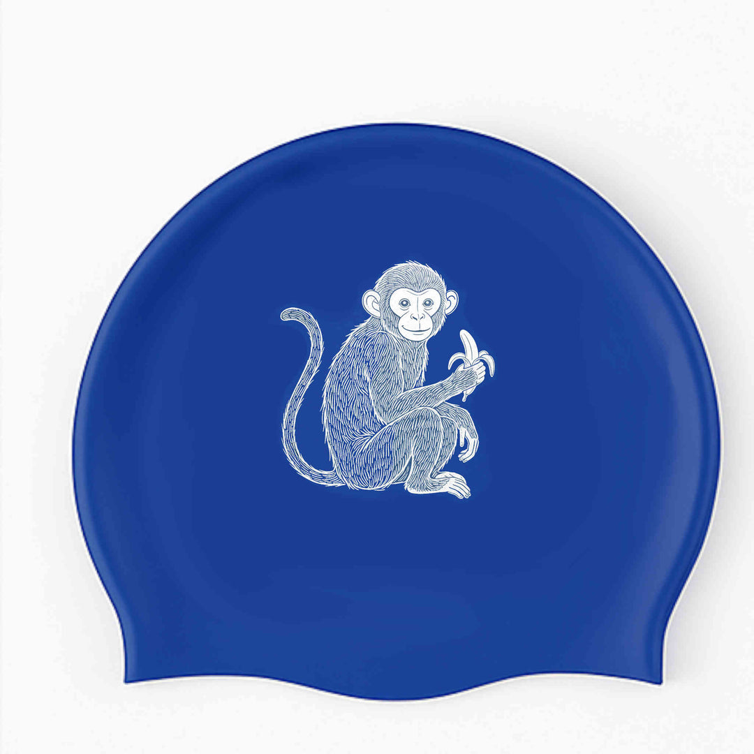 Custom Blue Print Swim Cap with White detail: Send your design