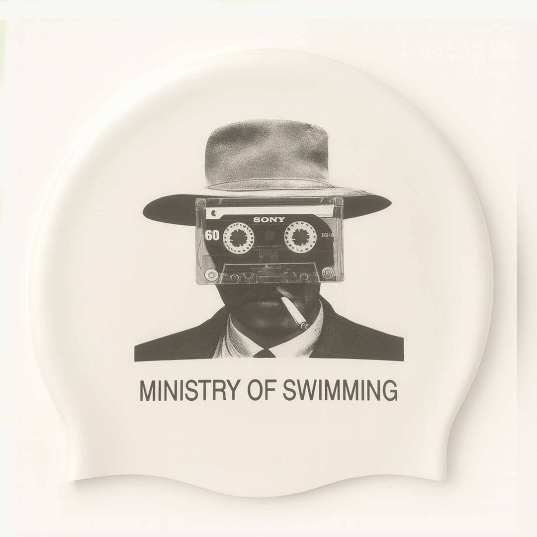 Custom White Swim Cap with black detail: Send your design