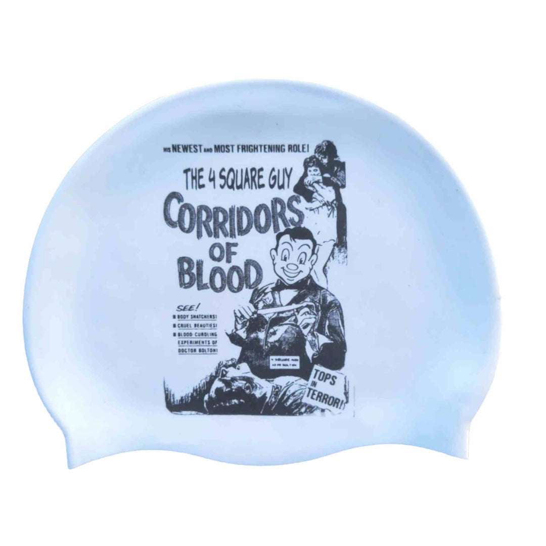 Custom White Swim Cap with black detail: Send your design