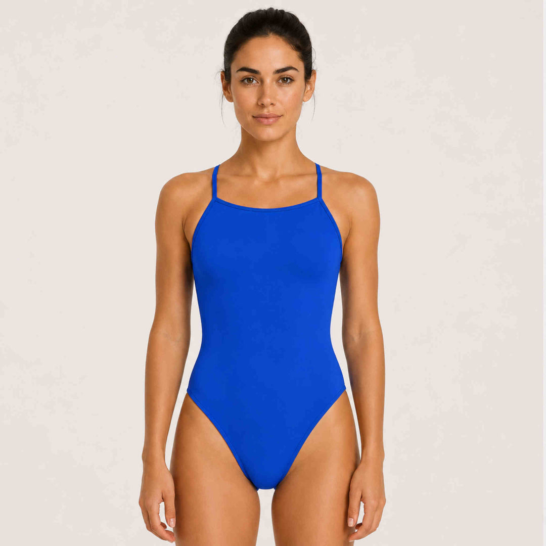 Women's Criss-Cross Lattice Training Swimwear - Blue