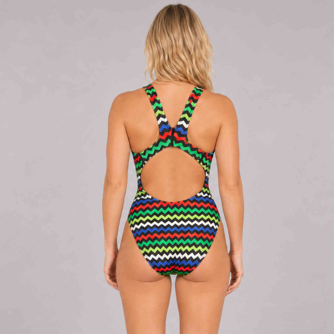 Womens One Piece Training Swimsuit - Electric Zigzags