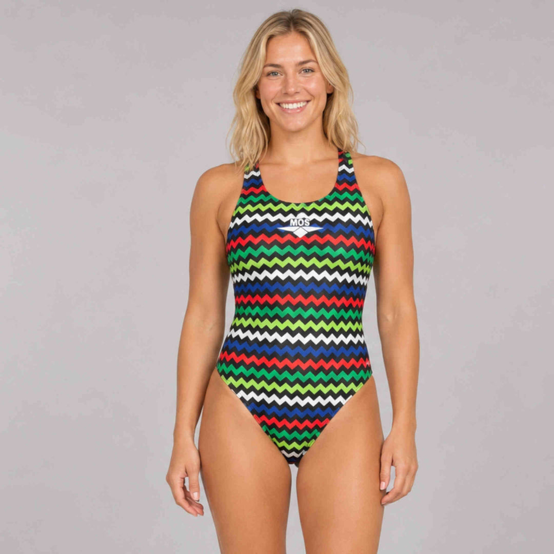Womens One Piece Training Swimsuit - Electric Zigzags
