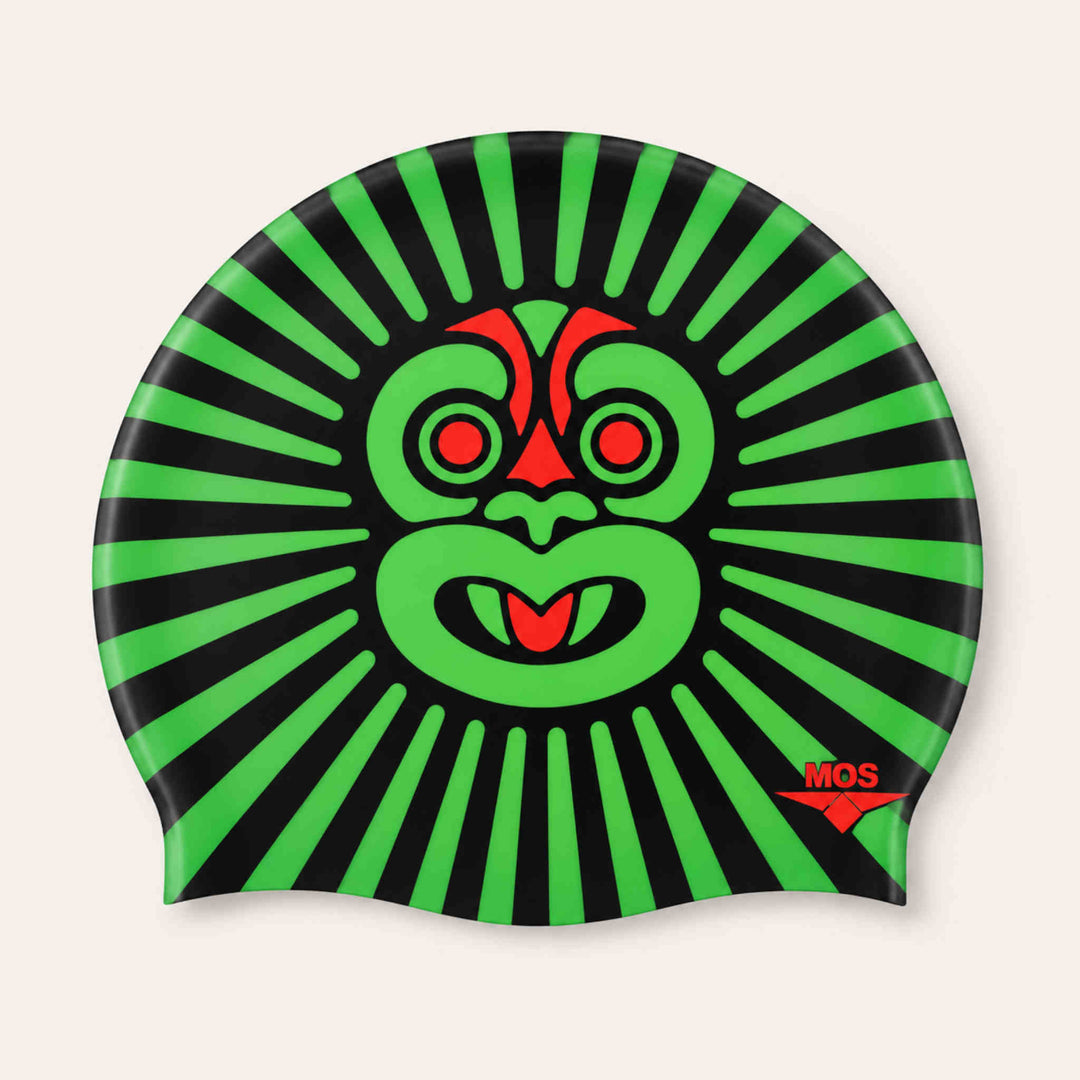 Green Tiki-Swimming Cap