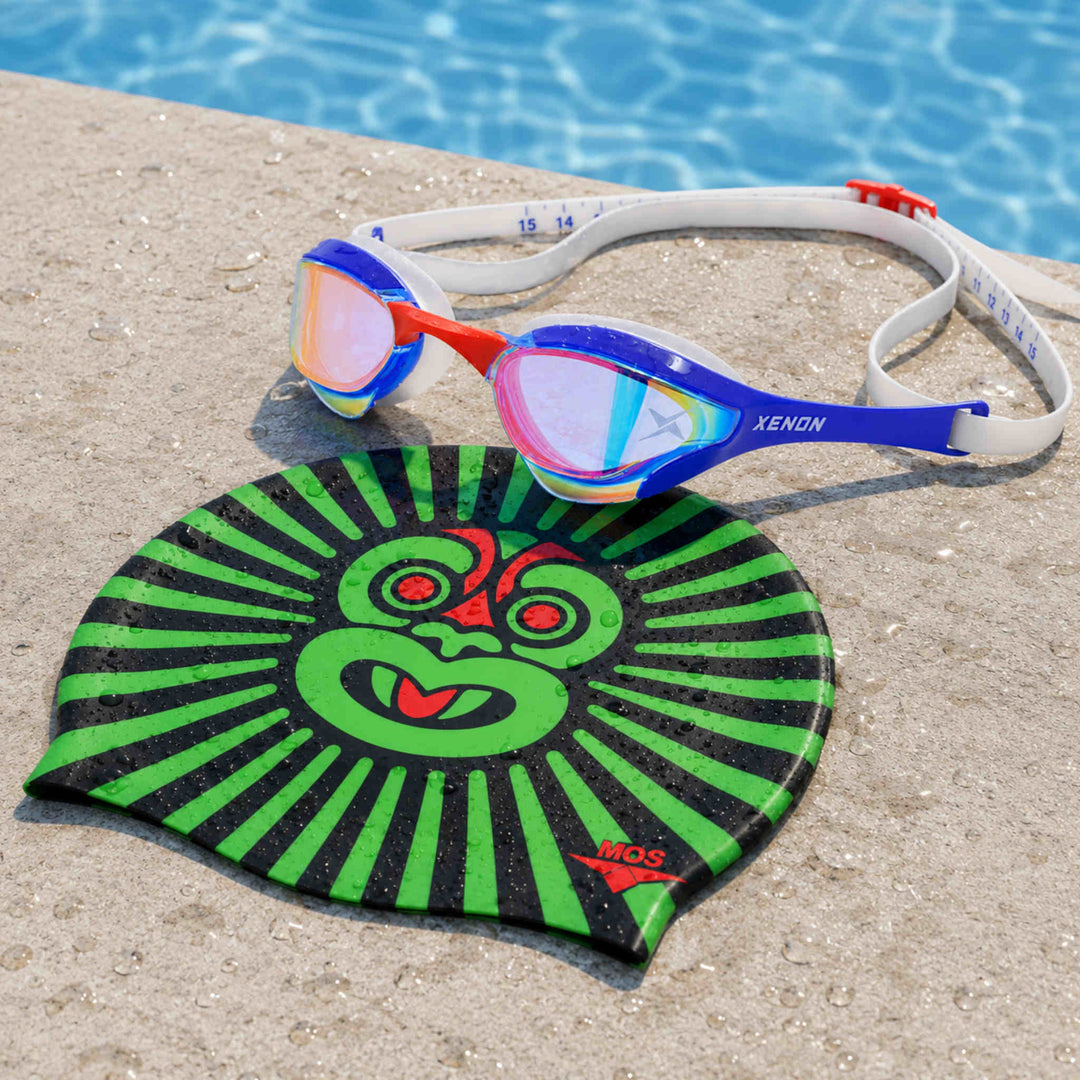 Green Tiki-Swimming Cap