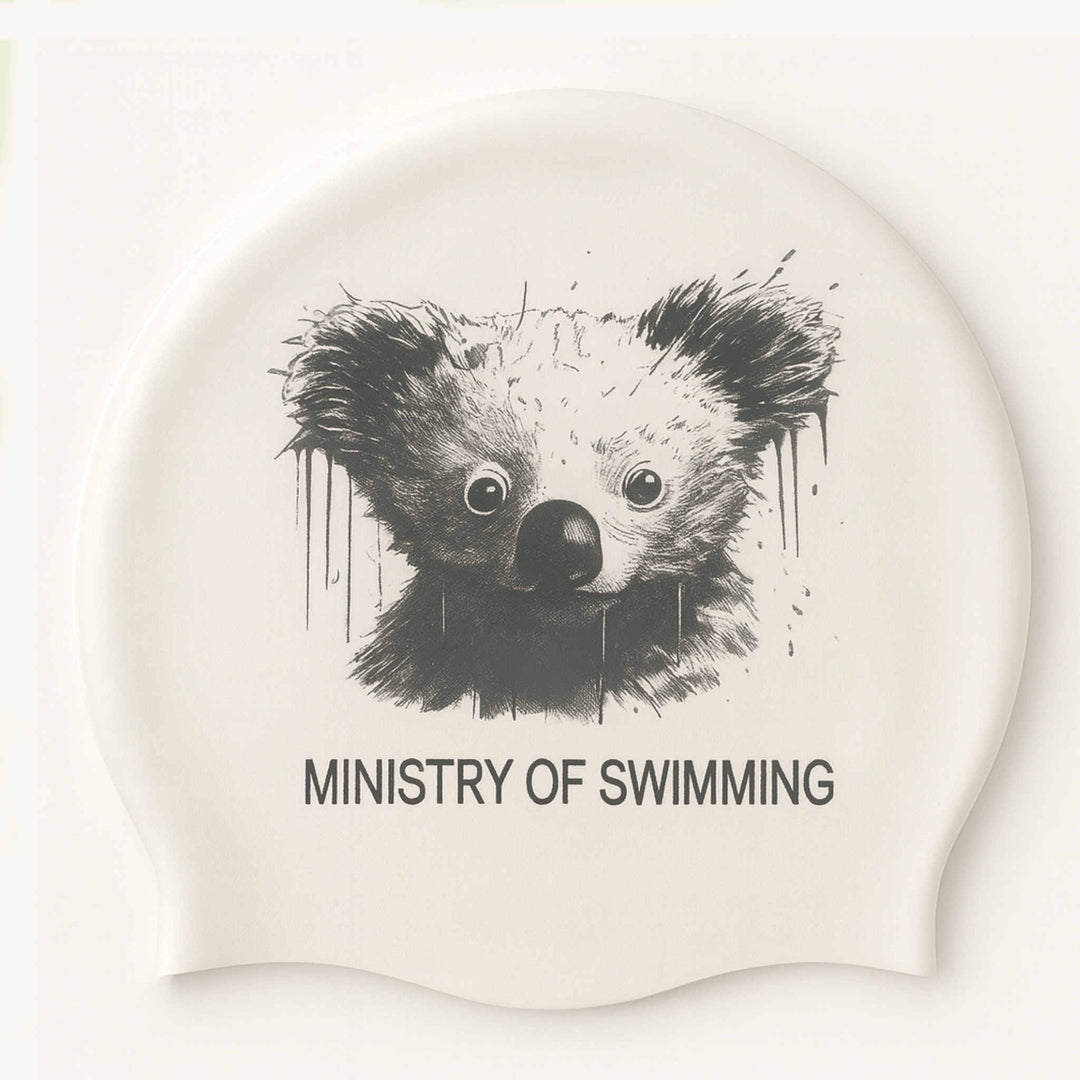 Custom White Swim Cap with black detail: Send your design