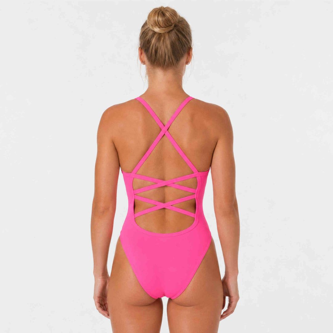 Women's Criss-Cross Lattice Training Swimwear - Pink