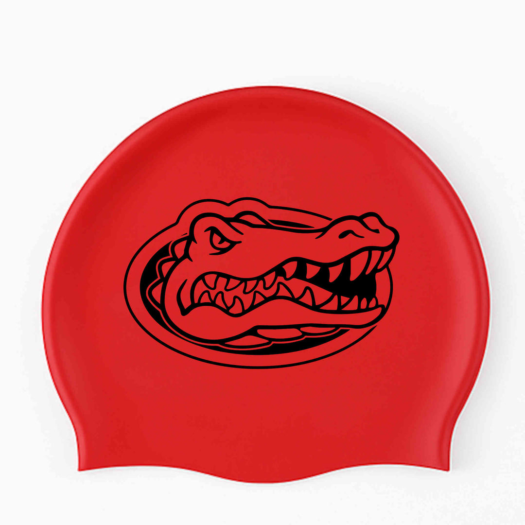 Custom Red  Black Print Swim Cap with black detail: Send your design