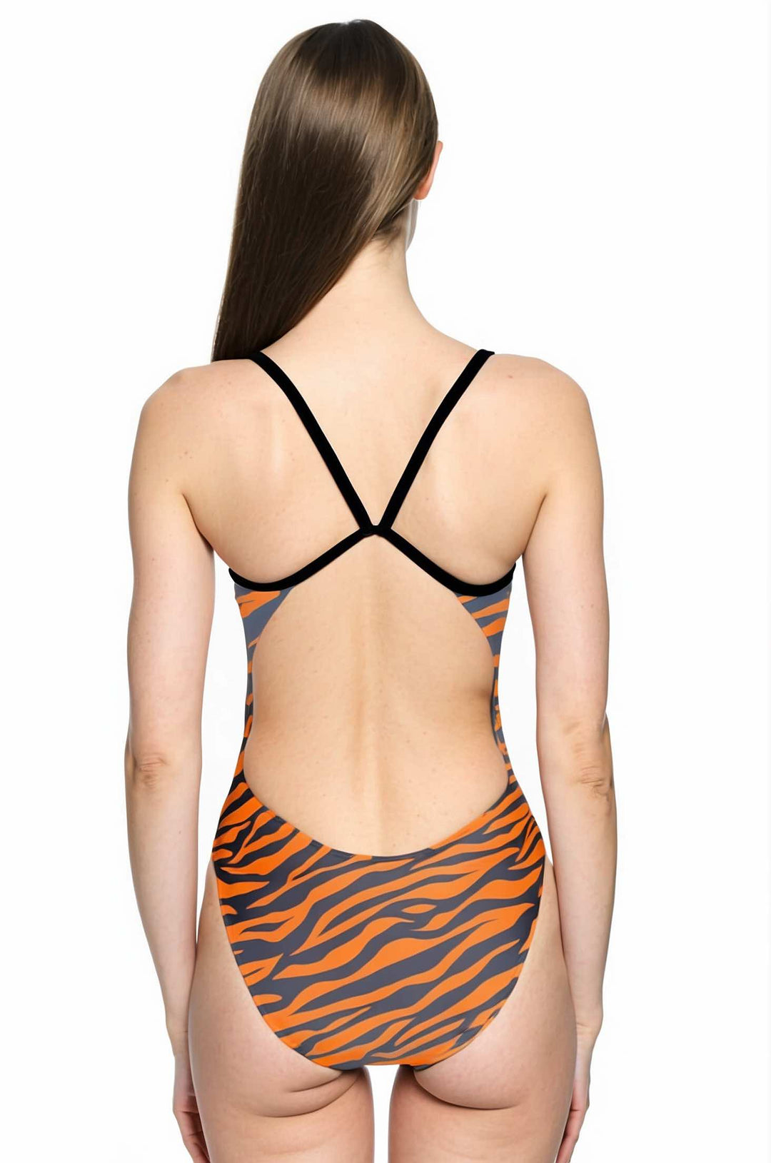 Thin Strap Women's Training Swimwear - Animal Skin Orange