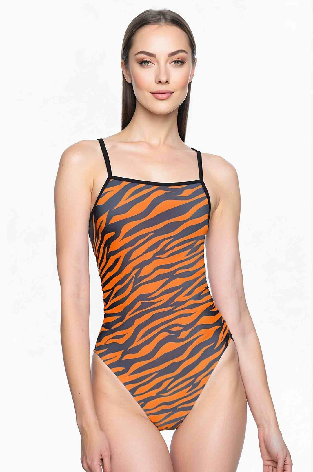 Thin Strap Women's Training Swimwear - Animal Skin Orange