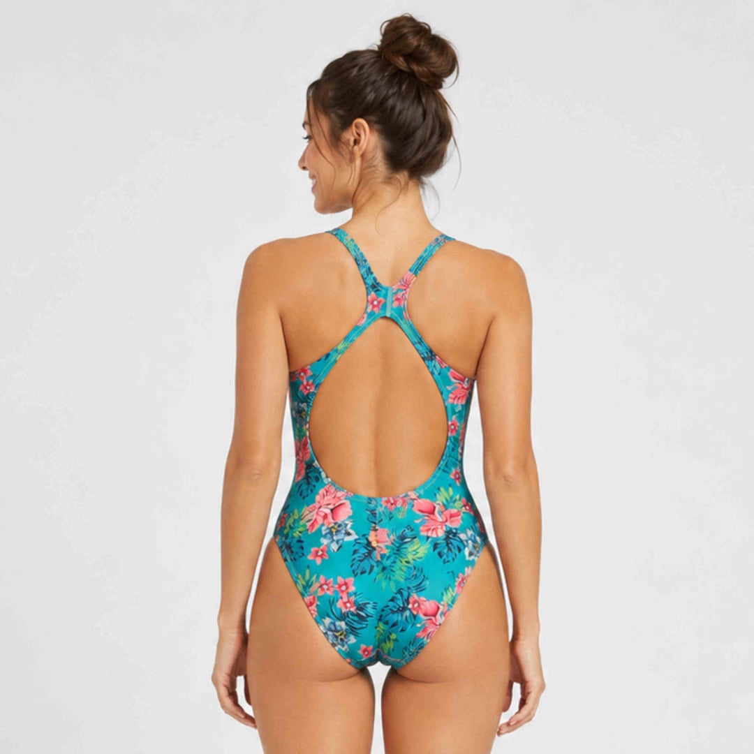 Womens One Piece Training Swimsuit - Floral Tropical