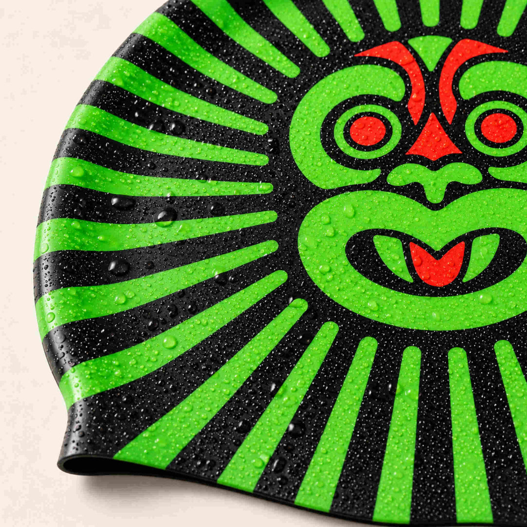 Green Tiki-Swimming Cap