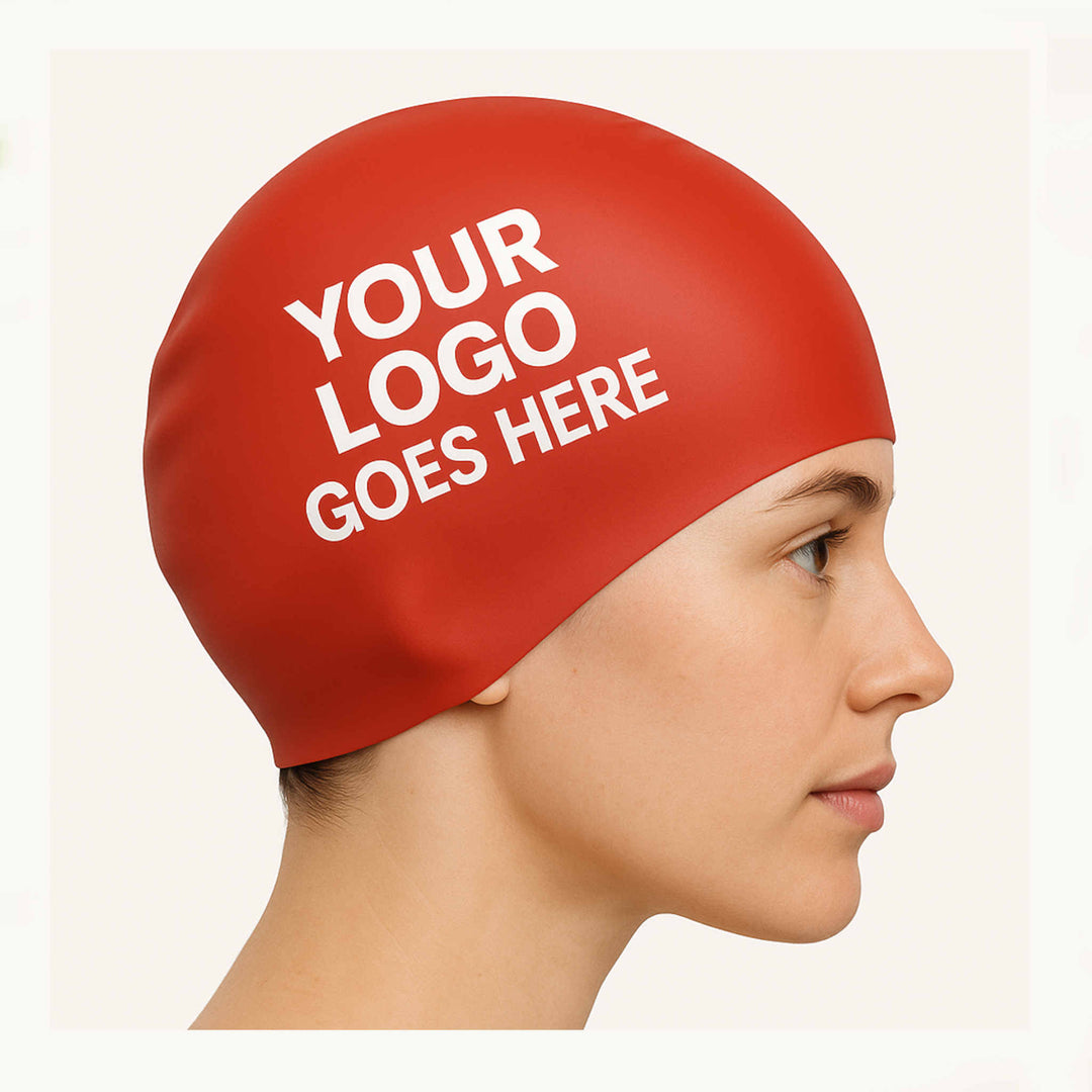 Custom Red Swim Cap with White detail: Send your design
