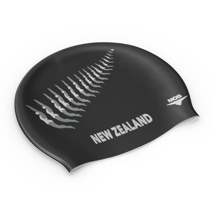 NZ Silver Fern Design Female Swimming Cap - Black