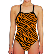 Thin Strap Women's Training Swimwear - Orange Flames